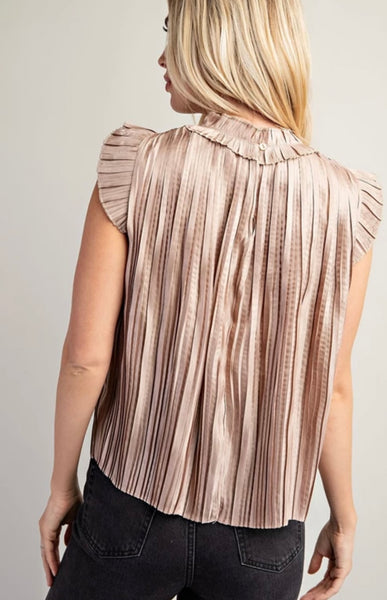 Mock Neck Pleated Blouse