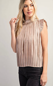 Mock Neck Pleated Blouse