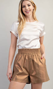 Metallic Elastic Waist Pocket Shorts