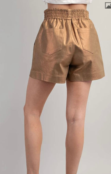 Metallic Elastic Waist Pocket Shorts