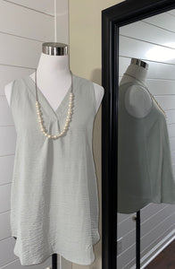 Crepe V-Neck Tank in Sage