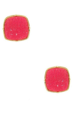 A21 Druzy Stone Square Stud Earrings