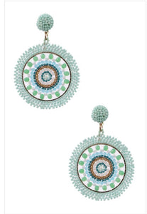 Round Mint Seed Bead Earrings