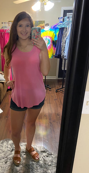 Round Hem Essentials Tank in Candy Pink