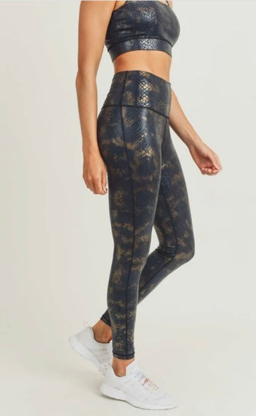 Snake Print Foil Leggings