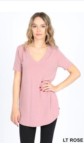 The Kelly Short Sleeve V-Neck Round Hem Top