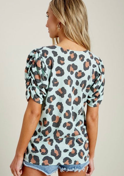 Puff Sleeve Leopard Thermal Top