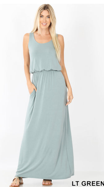 Gabby Bubble Top Maxi Dress in Light Green