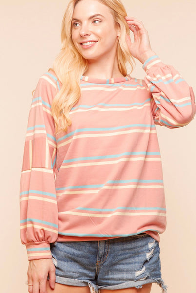 Pink Bubble Sleeve Pullover