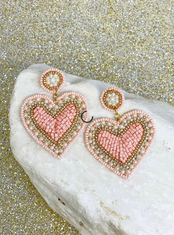 A57 Beaded Heart Earrings