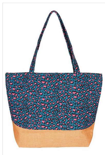 Leopard Print Jute Tote Bag