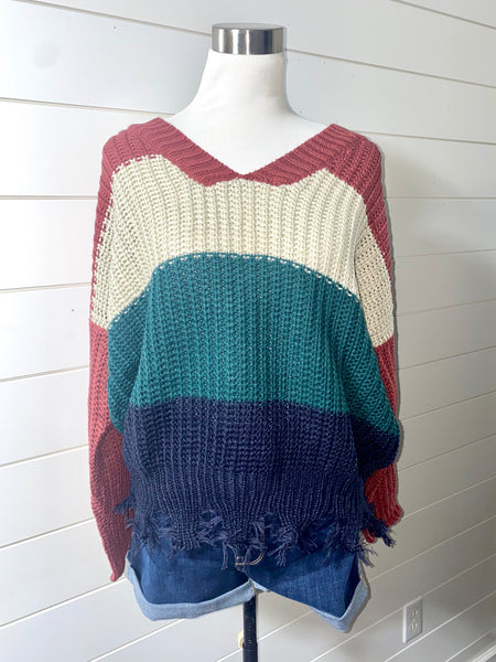 Colorblock Fringe Sweater