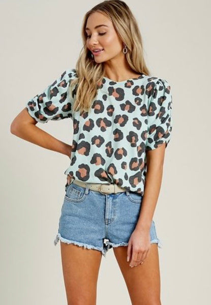 Puff Sleeve Leopard Thermal Top