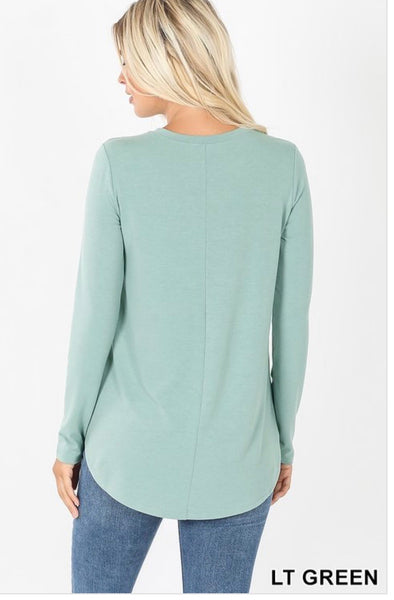 T11 Leopard Long Sleeve Pocket Tee-Sage