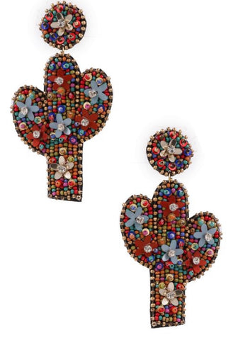 A16 Seed Bead Cactus Earrings