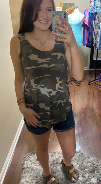 Round Hem Camo Tank Top