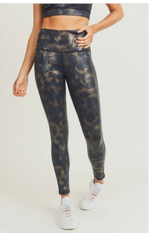 Snake Print Foil Leggings