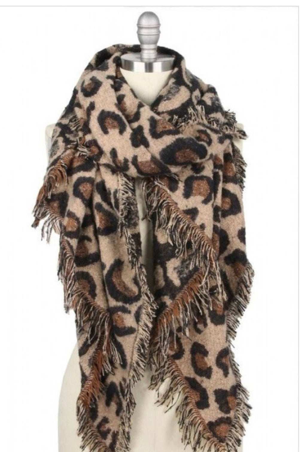 Fringed Leopard Print Scarf