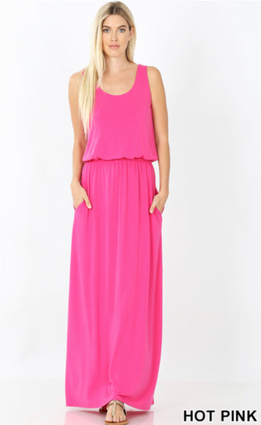 Gabby Bubble Top Maxi Dress in Hot Pink