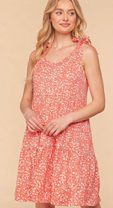 Minka CORAL TIE KNOT SHOULDER TIERED MIDI DRESS