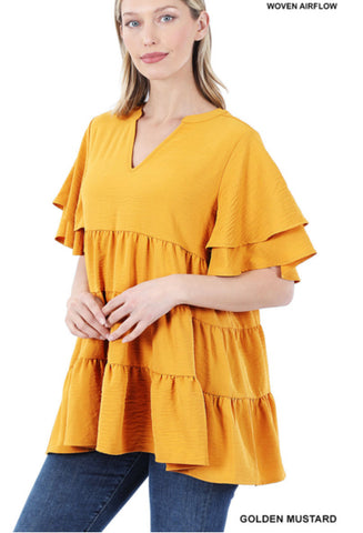 147 TIERED RUFFLE SHORT BELL SLEEVE TOP