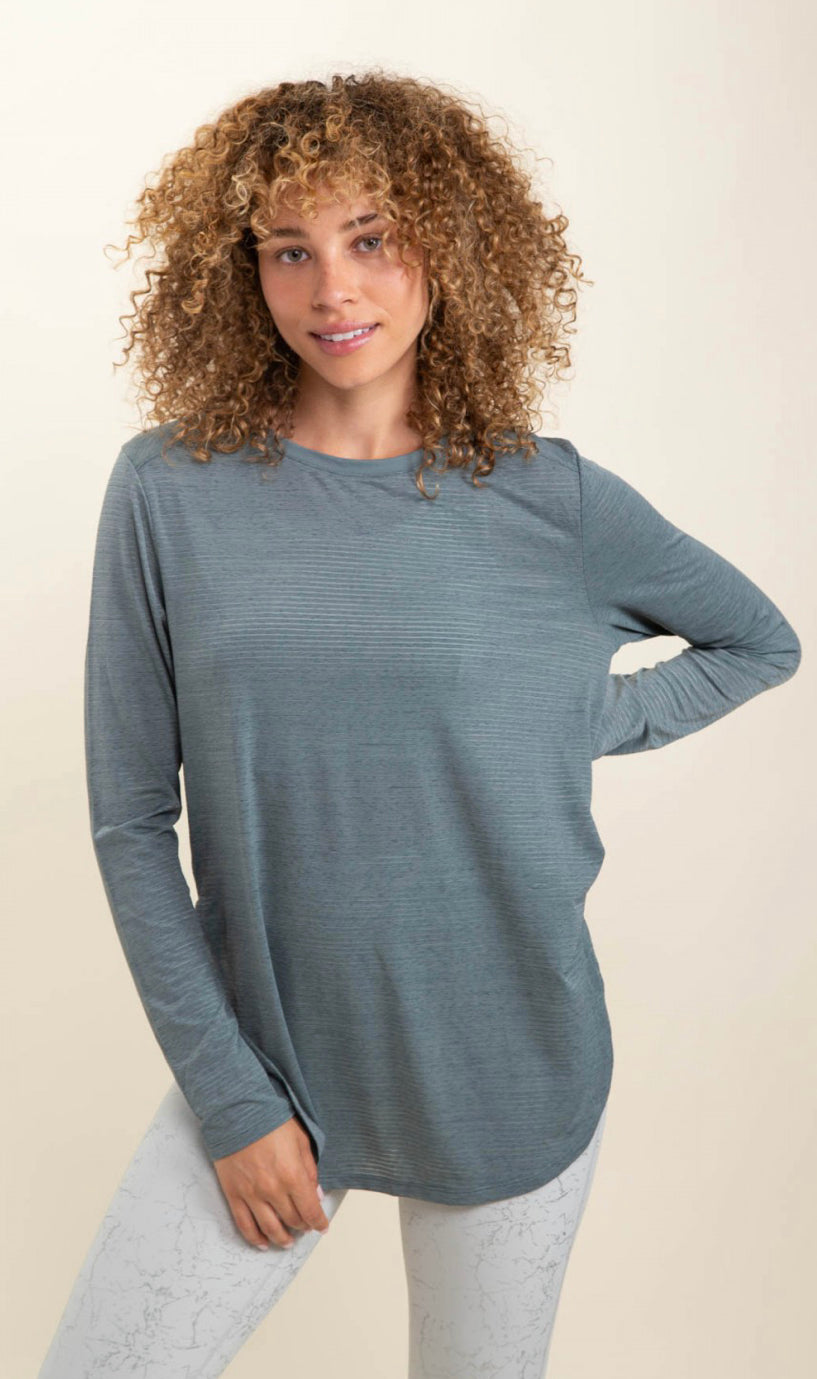 137 Ribbed Mesh Long Sleeve Flow Top with Side Slits