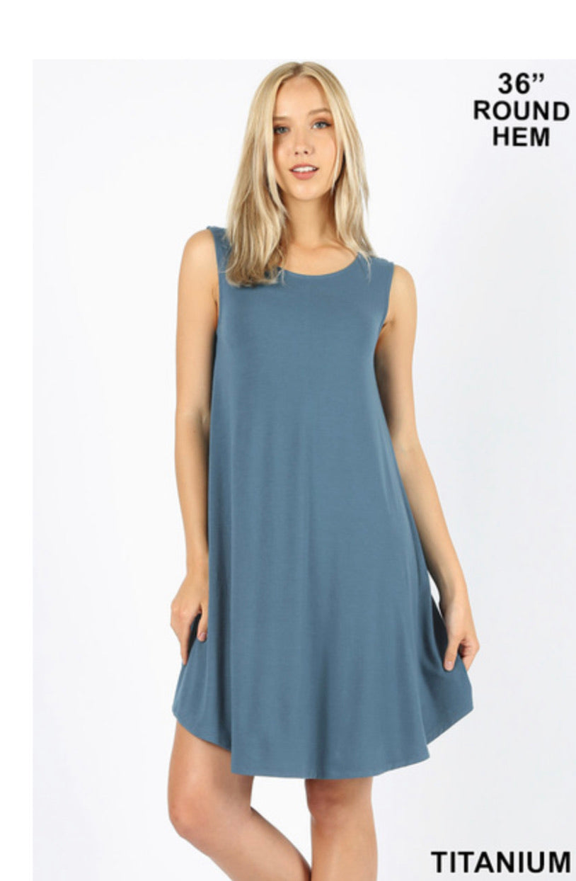 Sleeveless Tank Dress with Pockets