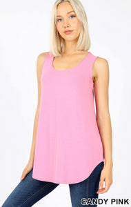 Round Hem Essentials Tank in Candy Pink