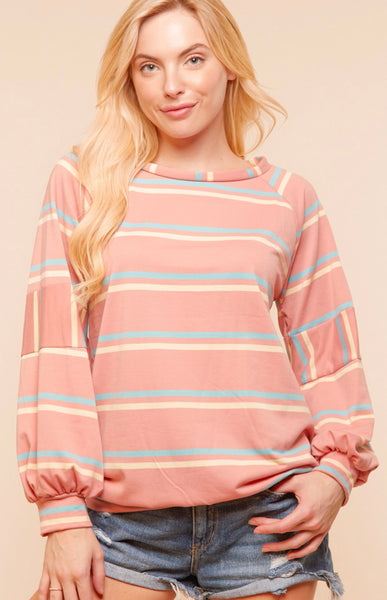 Pink Bubble Sleeve Pullover