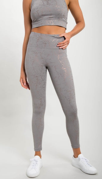 B133 Marble Foil Print High-Waisted Leggings