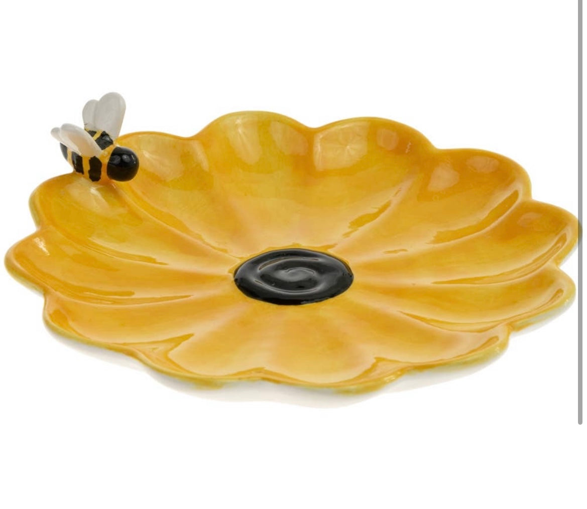 Sunny Bee Sunflower Ceramic Plate