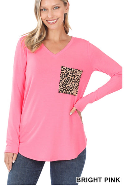 Pink Leopard Pocket Top