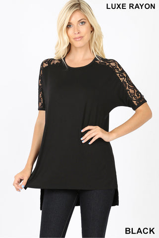 Lace Sleeve Hi-Low Tunic Black