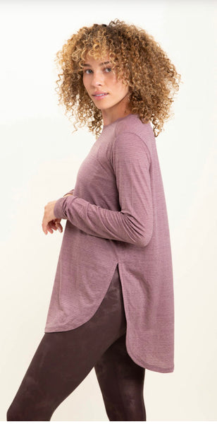 137 Ribbed Mesh Long Sleeve Flow Top with Side Slits