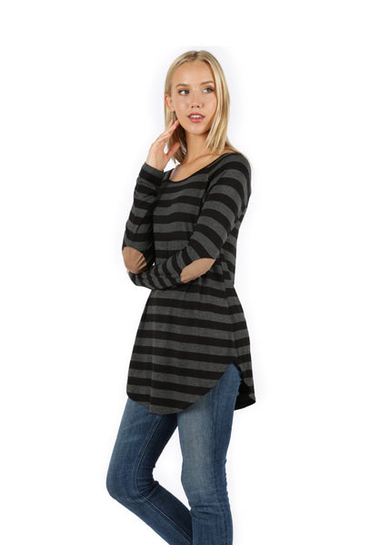 Striped Elbow Patch Tunic