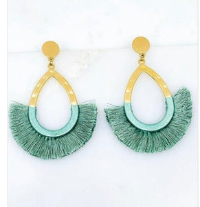 Teardrop Fan Tassel Earrings-Sage