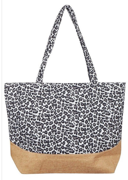 Leopard Print Jute Tote Bag