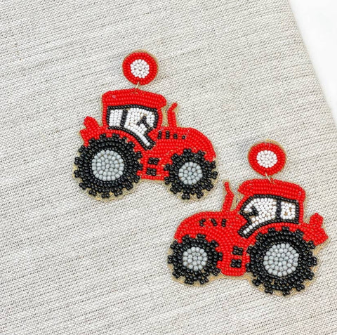 A40 Red Tractor Seed Bead Earrings