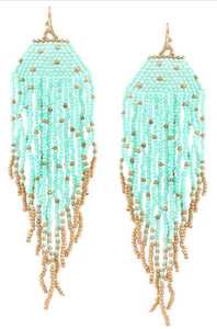 Mint Seed bead tassel drop earrings