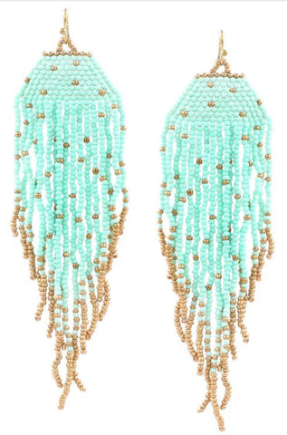 Mint Seed bead tassel drop earrings