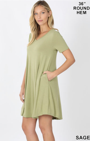 Sarah Midi V-Neck Pocket Dress