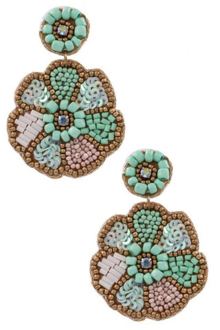 A23 Seed Bead Flower Earrings