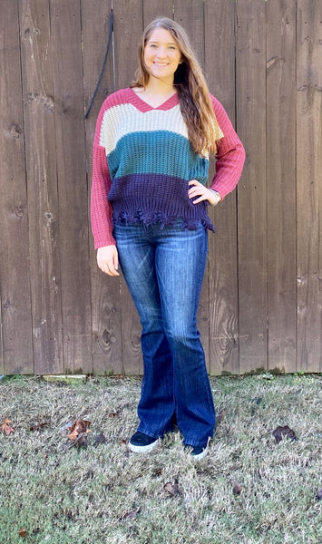 Colorblock Fringe Sweater