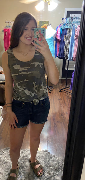 Round Hem Camo Tank Top