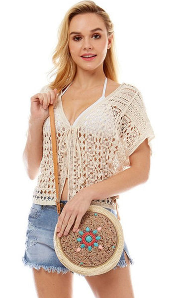 Round Bead Straw Bag