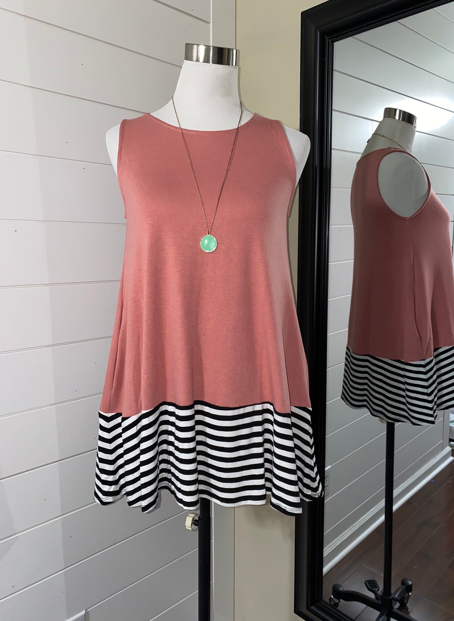 Stripes & Contrast Tank with Pockets