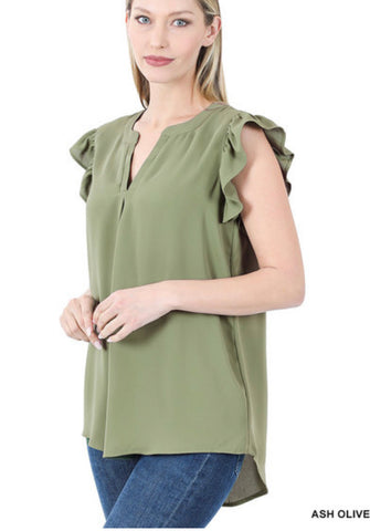 Ruffle Sleeve Tank in Olive