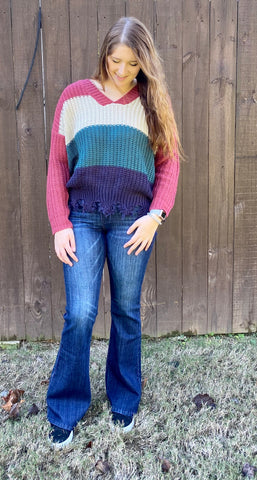 Colorblock Fringe Sweater