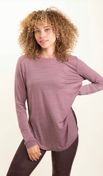 137 Ribbed Mesh Long Sleeve Flow Top with Side Slits