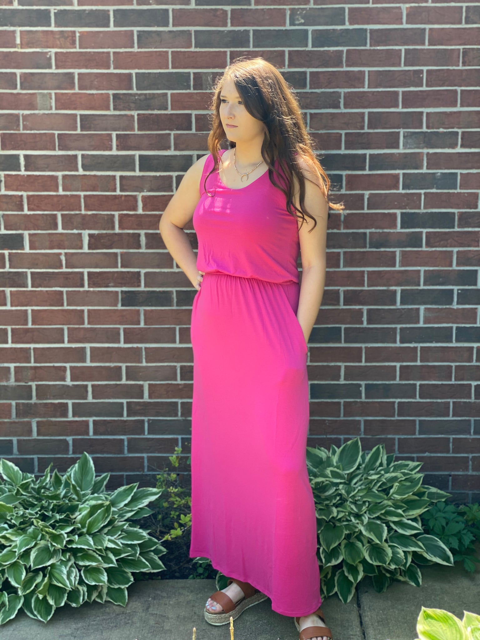 Gabby Bubble Top Maxi Dress in Hot Pink